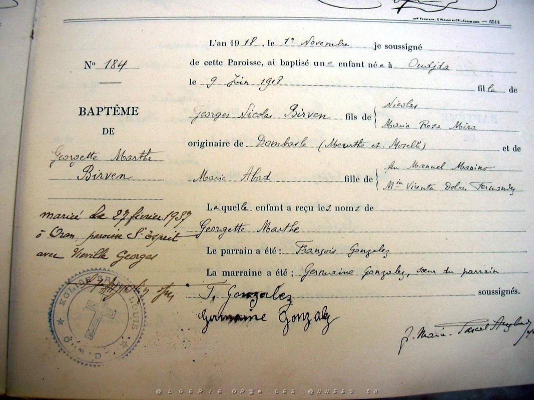 OUJDA Biven Georgette acte bapteme.JPG